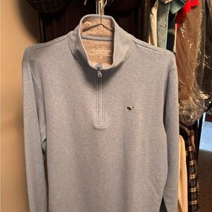 Vineyard Vines Men's Q Zip-Up Sweater in Light Blue